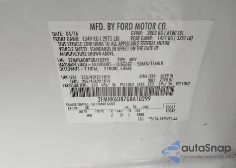 2016 Ford Flex Limited из США, поврежденный, VIN 2FMHK6D87GBA10299